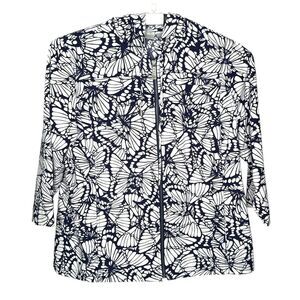 Zenergy Chico's Womens Sz 3 Butterfly Print Zip Jacket Blue White Stretch Hoodie